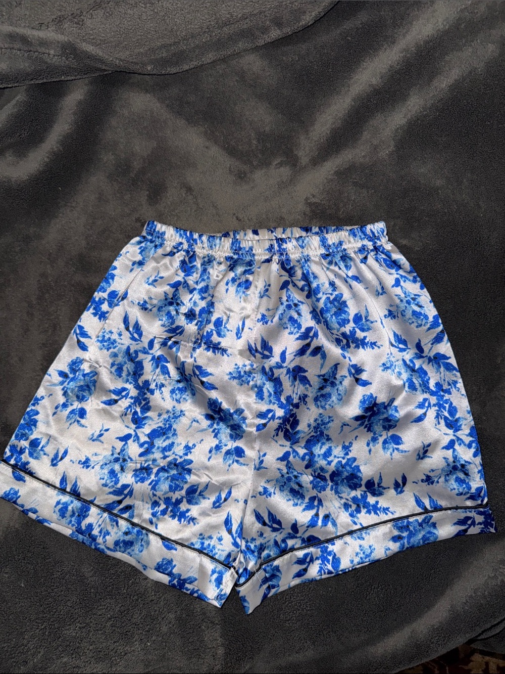 Kids Blue Floral Satin Shorts with Elastic Waist